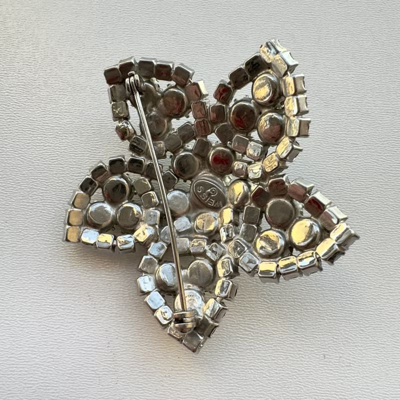 Vintage Albert Weiss Brooch signed Weiss 1960s USA clear crystals pin gift idea