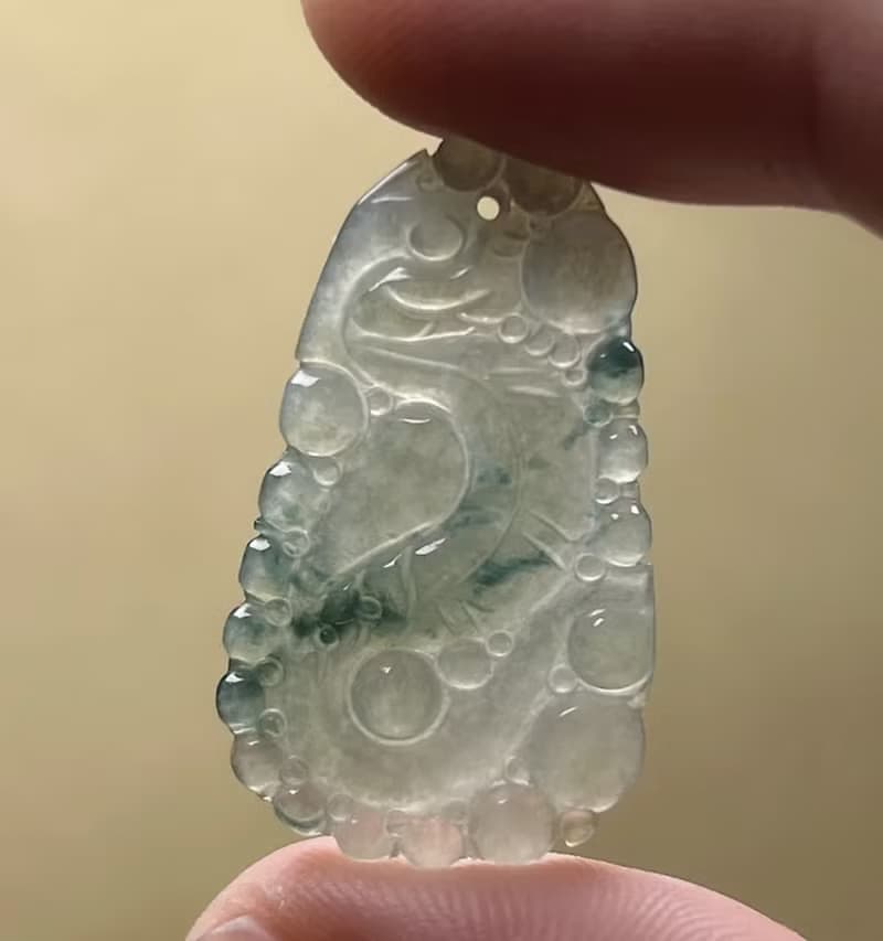 冰種飄花翡翠懷古龍牌項鍊 | 天然緬甸玉翡翠A貨 | 送禮
