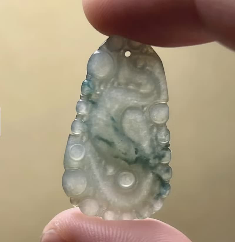 冰種飄花翡翠懷古龍牌項鍊 | 天然緬甸玉翡翠A貨 | 送禮