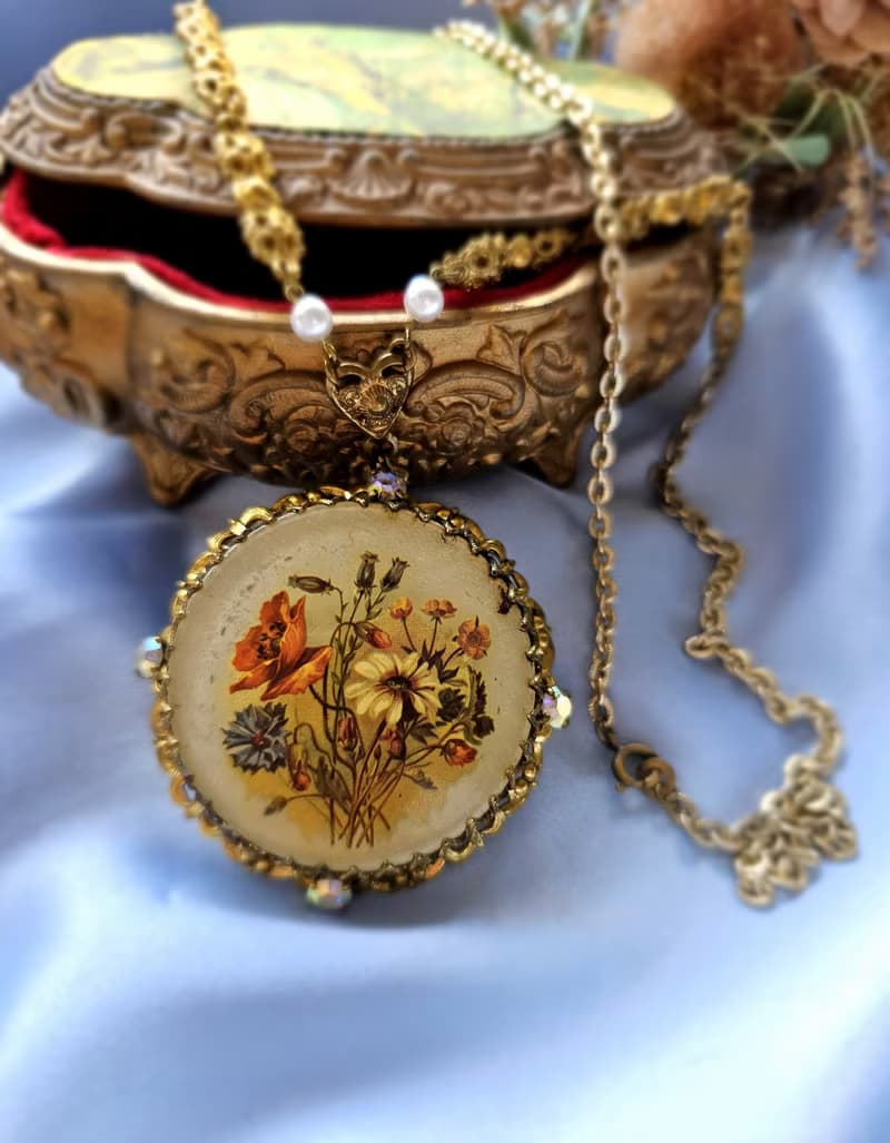 美國西洋古董飾品 / 德國製古典纍絲花束項鍊/復古珠寶