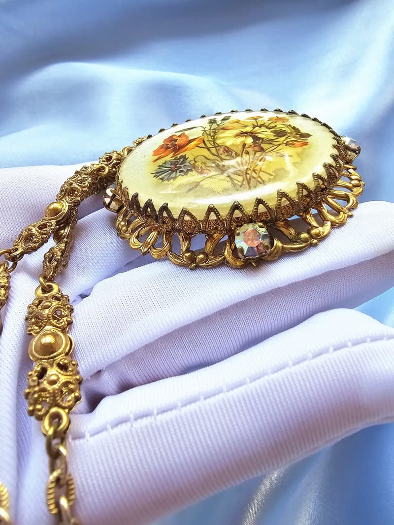 美國西洋古董飾品 / 德國製古典纍絲花束項鍊/復古珠寶