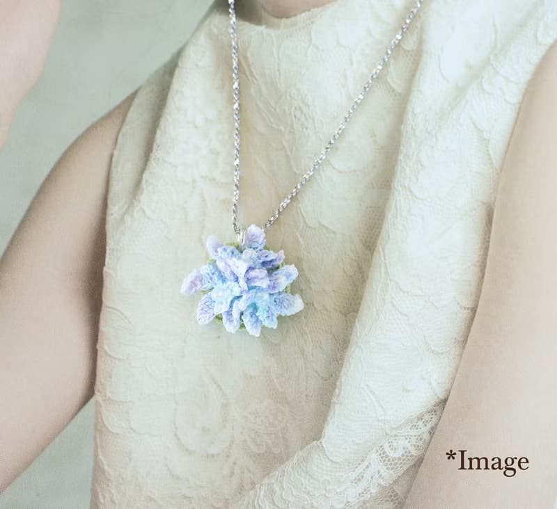萬華鏡 繡球花 純銀頸鍊 藍/紫藍 2色 人手染色編織花 細工微鉤