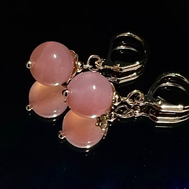 水蜜桃鹽源瑪瑙手工水晶14k耳環吊墜