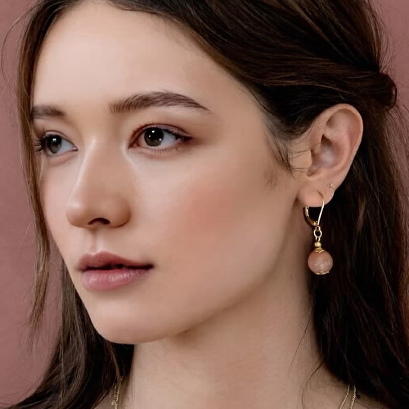 水蜜桃鹽源瑪瑙手工水晶14k耳環吊墜