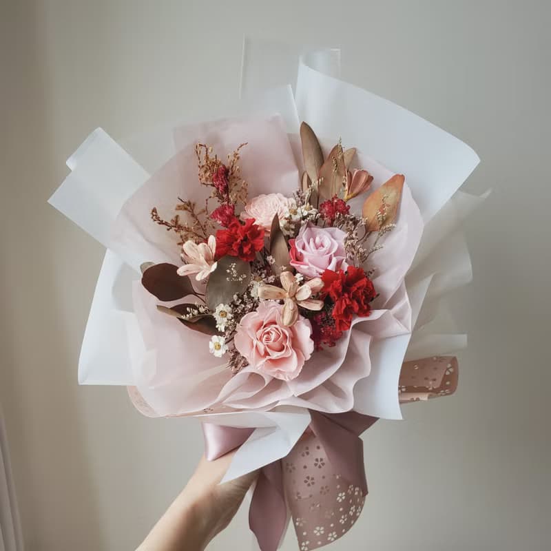 未完待續 | 永生玫瑰康乃馨 母親節 乾燥花 花束(紅粉色)-現貨