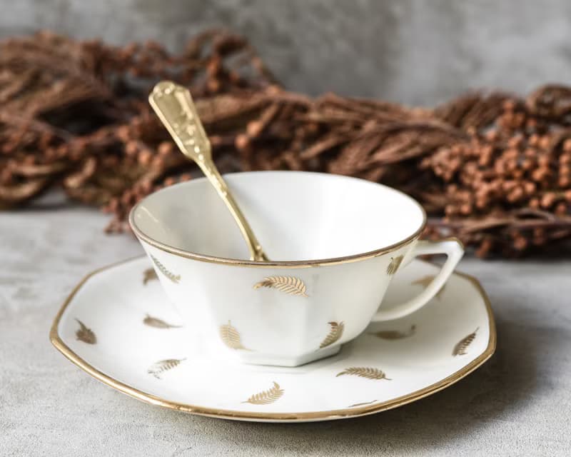 法國 利摩日 金棕櫚輕盈瓷杯盤 下午茶具組