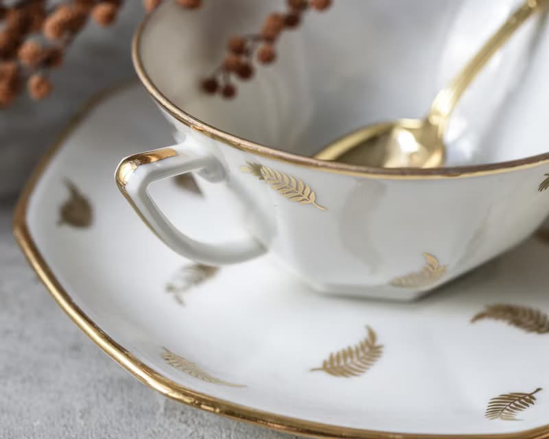 法國 利摩日 金棕櫚輕盈瓷杯盤 下午茶具組