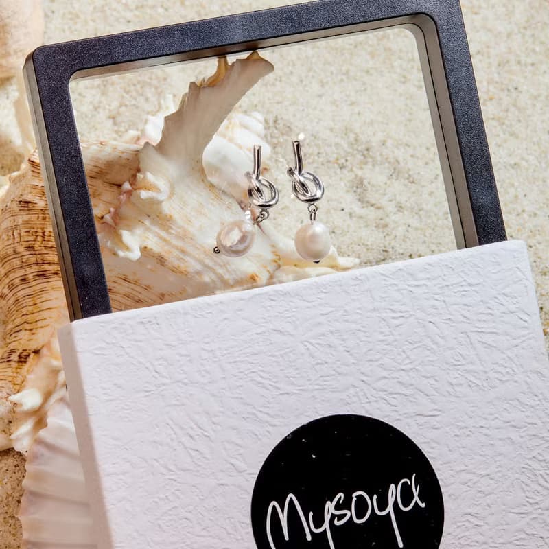 天然白色巴洛克珍珠銀色繩結耳環 8–9mm 珍珠耳環 聖誕節禮物