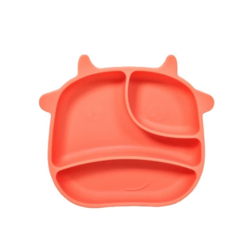 b&h 兒童自主進食餐具 - 防滑矽膠餐盤 (牛牛) - 桃色