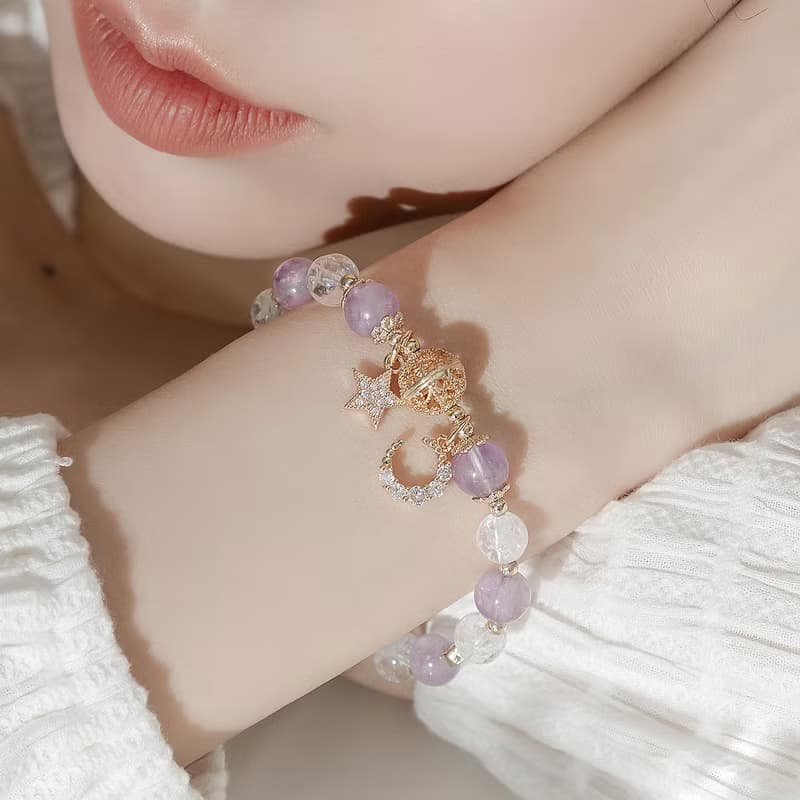 (智慧+貴人) 月蝕 | 薰衣草紫水晶 月光石 白水晶 | 水晶手鍊