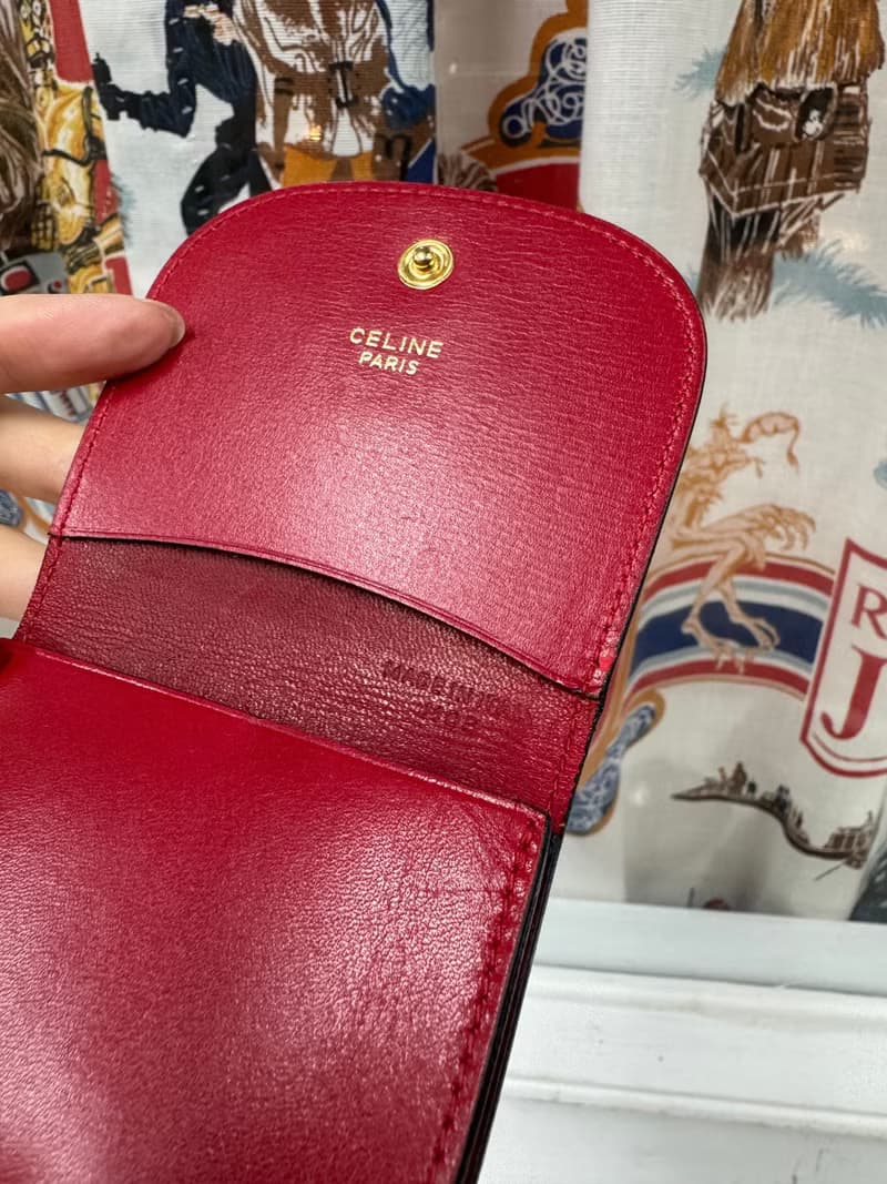 中古正品 Celine 徽章真皮零錢包 首飾收納包 散紙包 硬幣收納