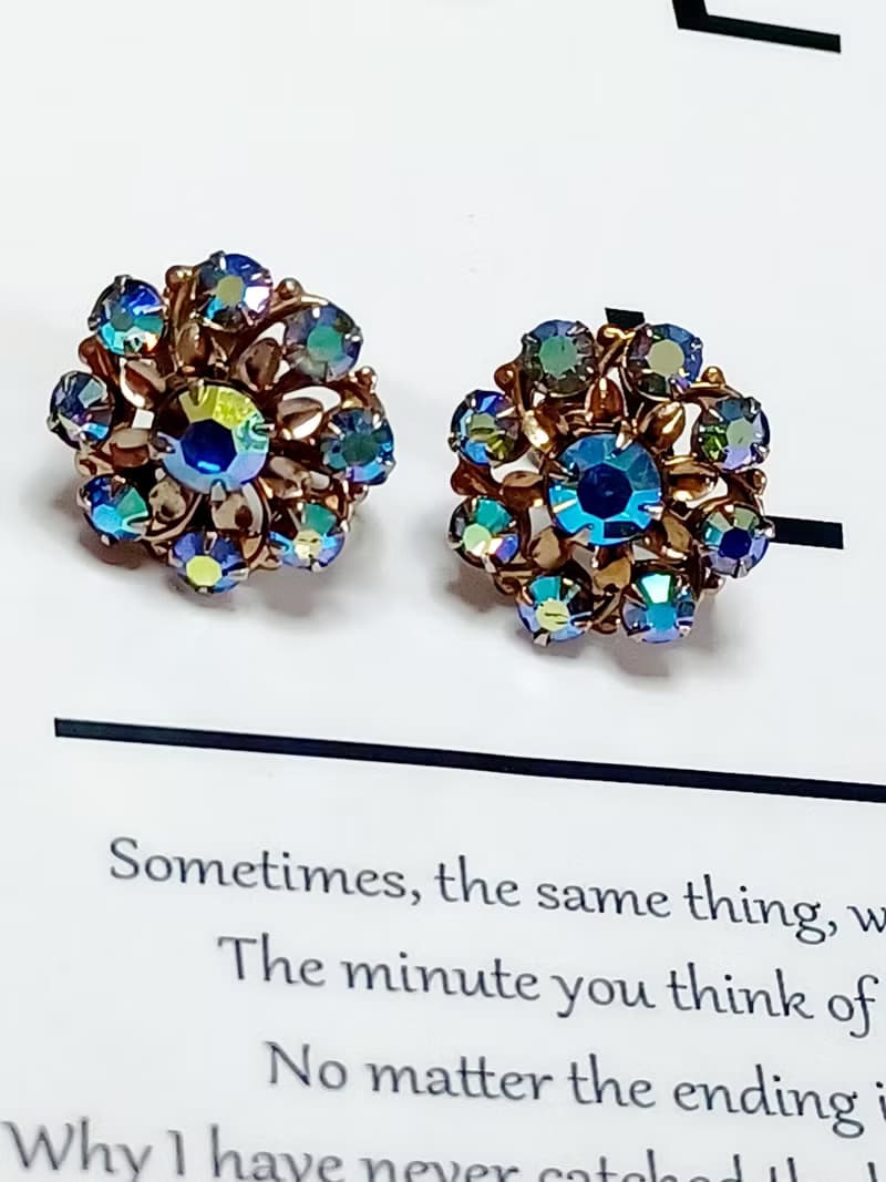 vintage jewelry 璀璨疊綴極光萊茵 夾式耳環