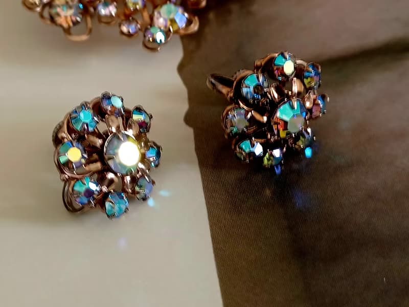 vintage jewelry 璀璨疊綴極光萊茵 夾式耳環