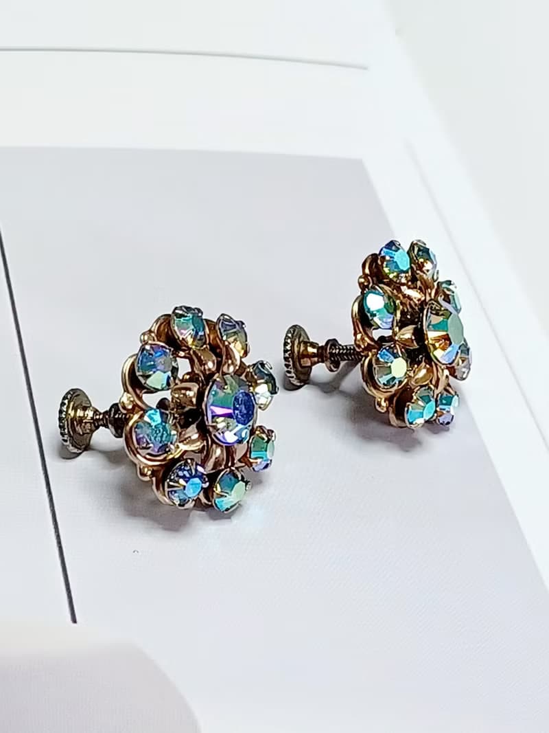vintage jewelry 璀璨疊綴極光萊茵 夾式耳環