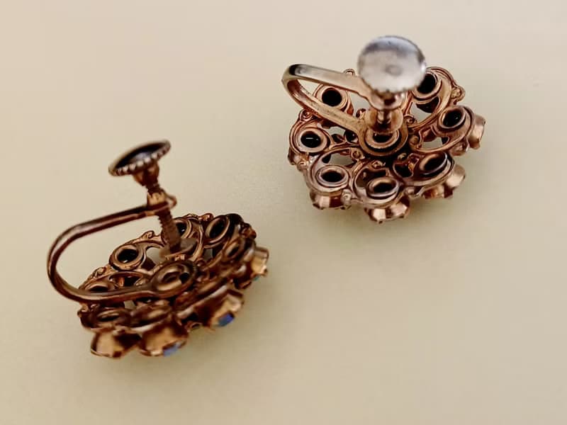 vintage jewelry 璀璨疊綴極光萊茵 夾式耳環