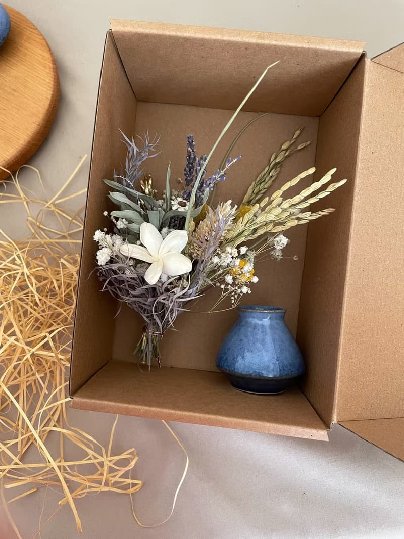 中式小盆花 乾燥花 小花束 桌上盆花 迷你陶器  禮盒