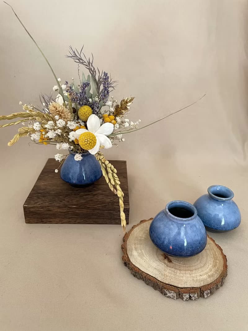 中式小盆花 乾燥花 小花束 桌上盆花 迷你陶器  禮盒