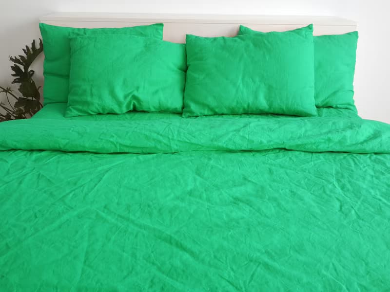 Mint linen sheet set / Flat+fitted sheet+2 pillowcases/Green bedding