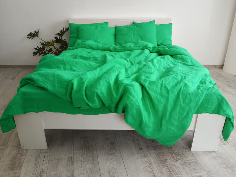 Mint linen sheet set / Flat+fitted sheet+2 pillowcases/Green bedding