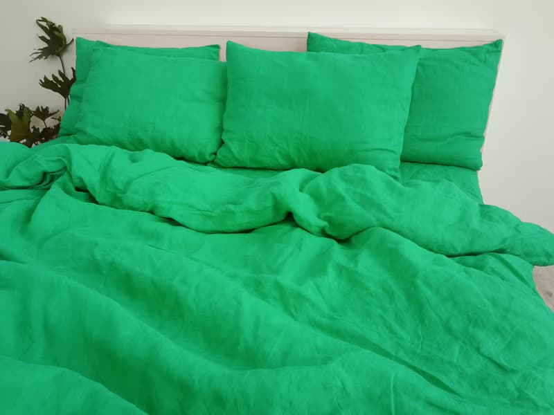 Mint linen sheet set / Flat+fitted sheet+2 pillowcases/Green bedding