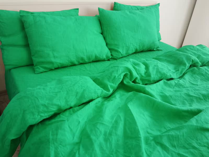 Mint linen sheet set / Flat+fitted sheet+2 pillowcases/Green bedding