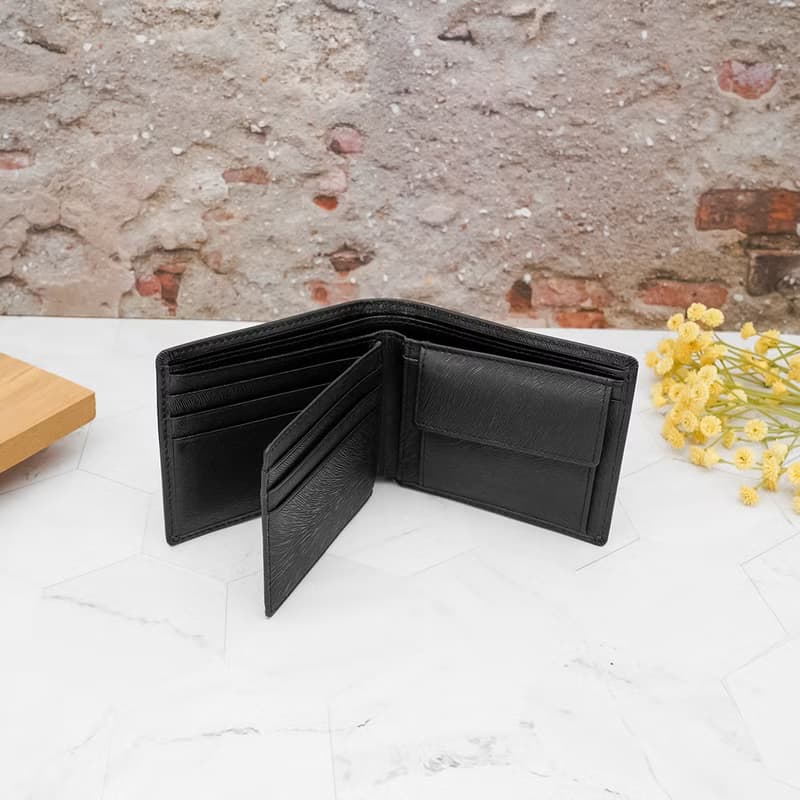 9卡1照-馬鬃紋-左右翻活頁牛皮短夾28806(黑色)