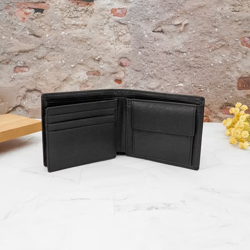 9卡1照-馬鬃紋-左右翻活頁牛皮短夾28806(黑色)