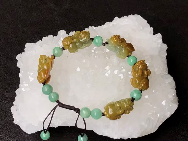 快速出貨 天然翡翠手鍊 招財貔貅手鍊 五福臨門 黃翡 免費開光