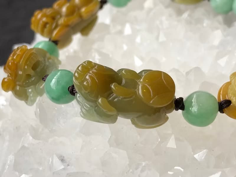 快速出貨 天然翡翠手鍊 招財貔貅手鍊 五福臨門 黃翡 免費開光