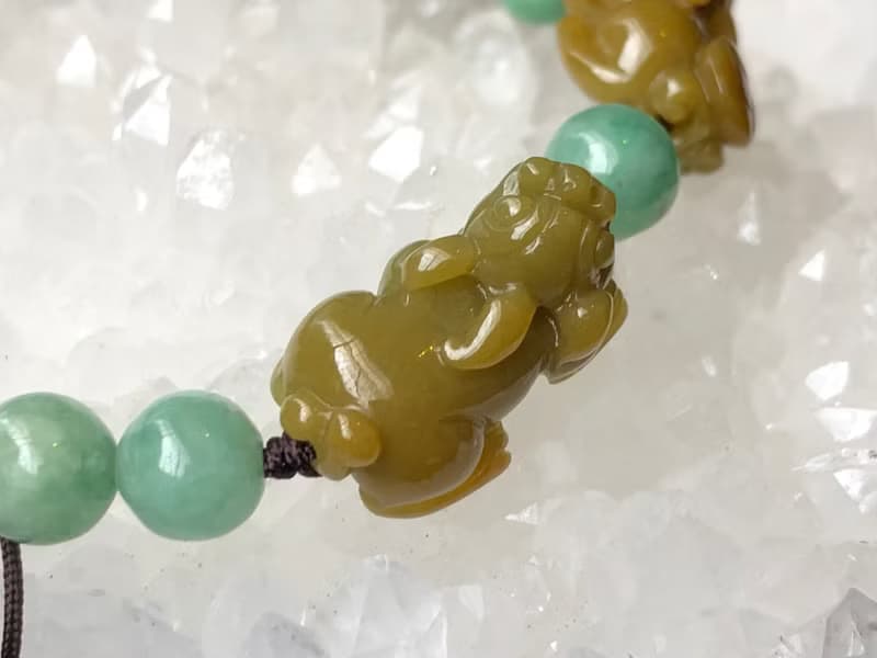 快速出貨 天然翡翠手鍊 招財貔貅手鍊 五福臨門 黃翡 免費開光