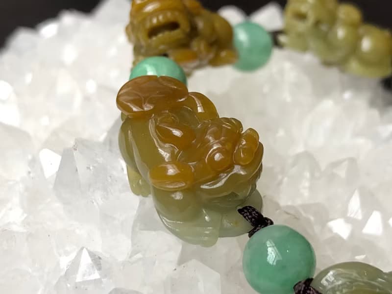 快速出貨 天然翡翠手鍊 招財貔貅手鍊 五福臨門 黃翡 免費開光