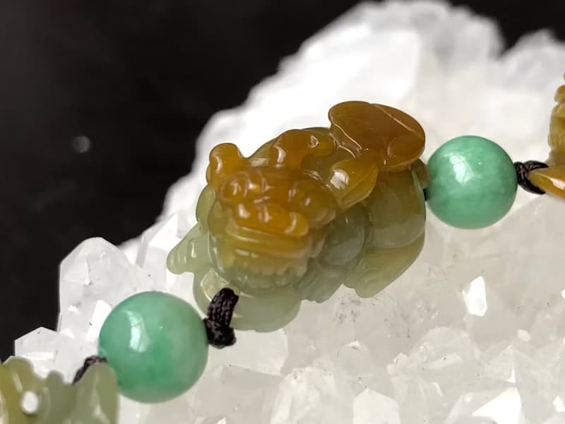 快速出貨 天然翡翠手鍊 招財貔貅手鍊 五福臨門 黃翡 免費開光