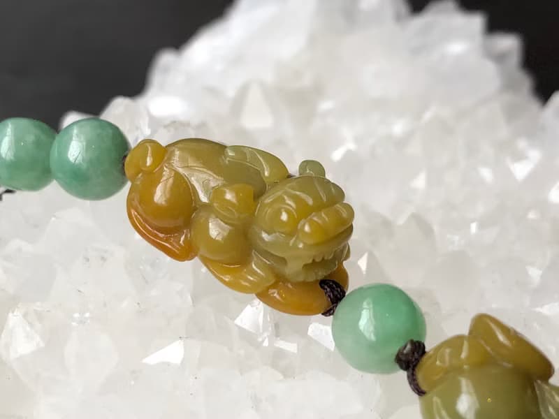 快速出貨 天然翡翠手鍊 招財貔貅手鍊 五福臨門 黃翡 免費開光