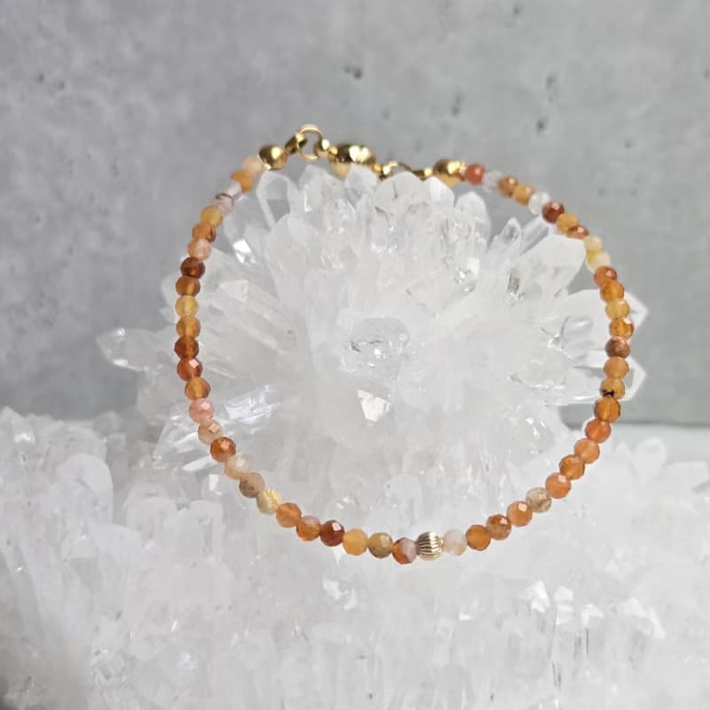 【日本製】ブランデーオパールの14kgf 細身ブレスレット　不器用さんでも安心、ストレスゼロのワンタッチ装着