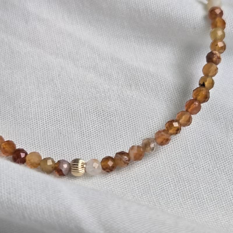 【日本製】ブランデーオパールの14kgf 細身ブレスレット　不器用さんでも安心、ストレスゼロのワンタッチ装着