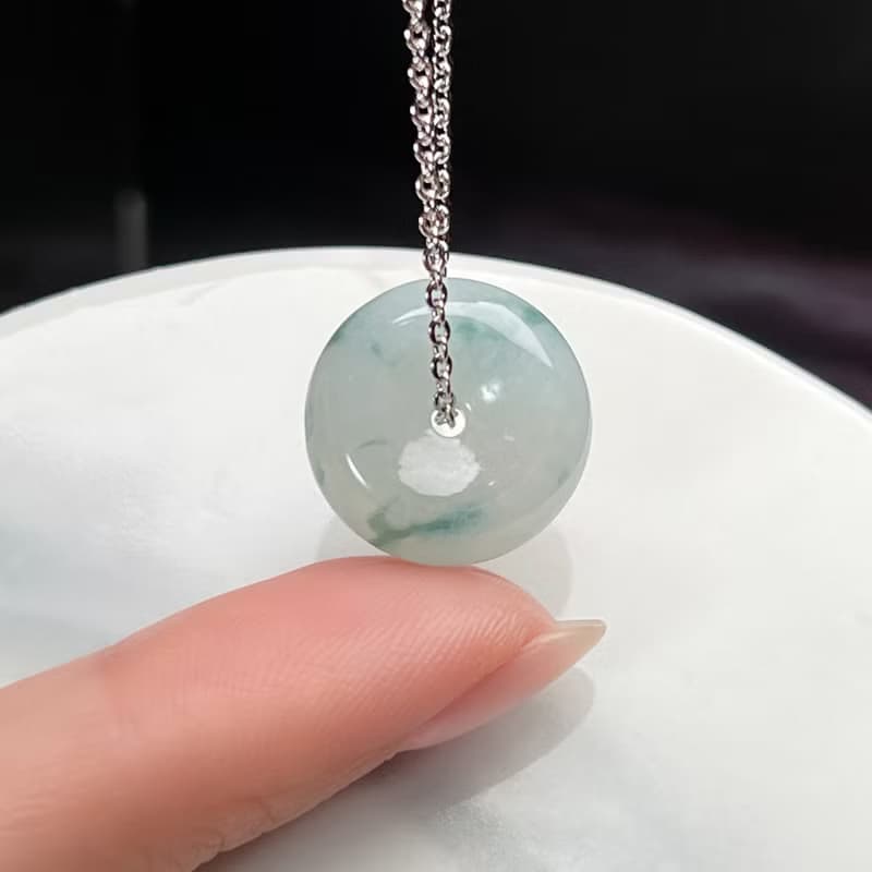 【願‧平安】冰種飄藍花翡翠平安扣項鍊 | 天然緬甸玉A貨翡翠