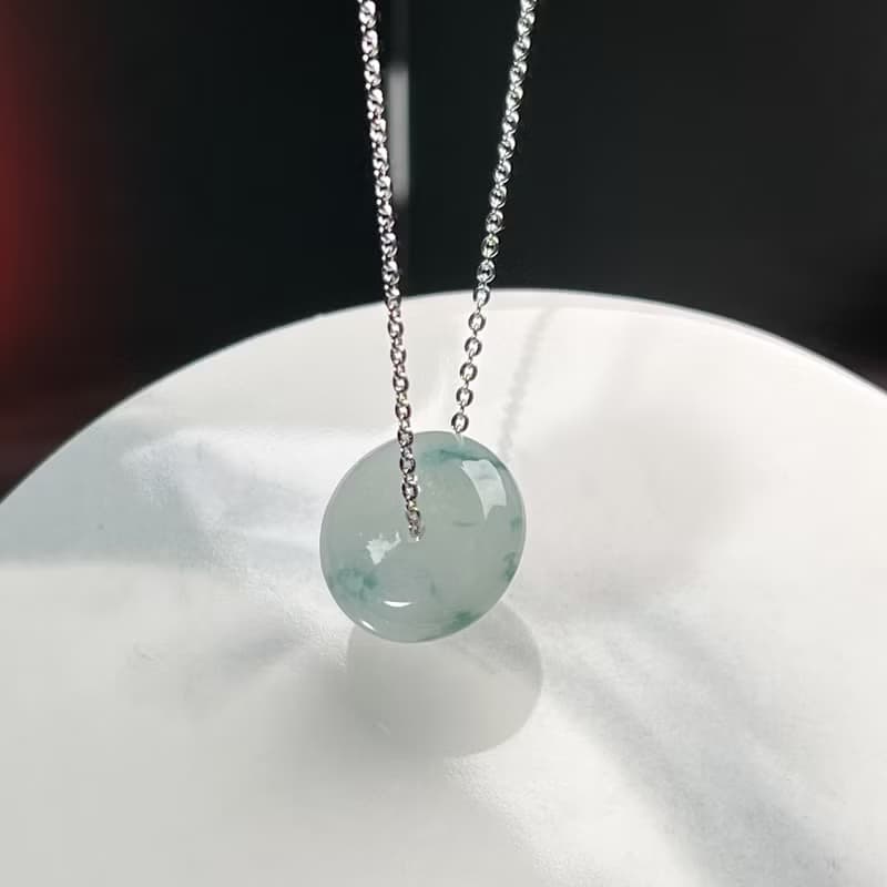 【願‧平安】冰種飄藍花翡翠平安扣項鍊 | 天然緬甸玉A貨翡翠