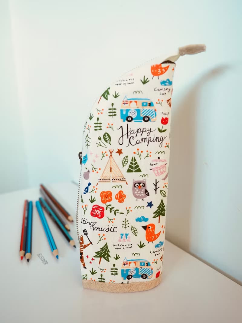 手作森林野餐圖案直立式筆袋 眼鏡袋 餐具袋 化妝袋