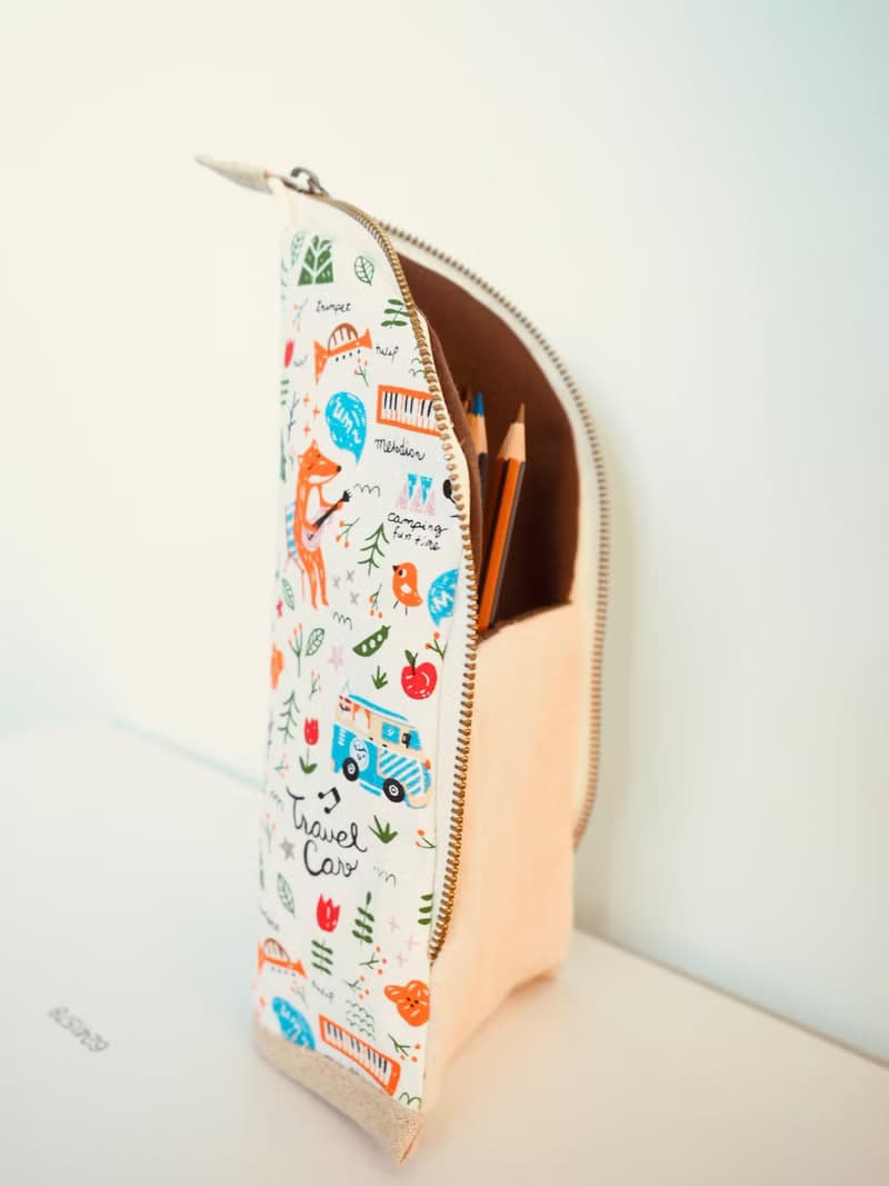 手作森林野餐圖案直立式筆袋 眼鏡袋 餐具袋 化妝袋