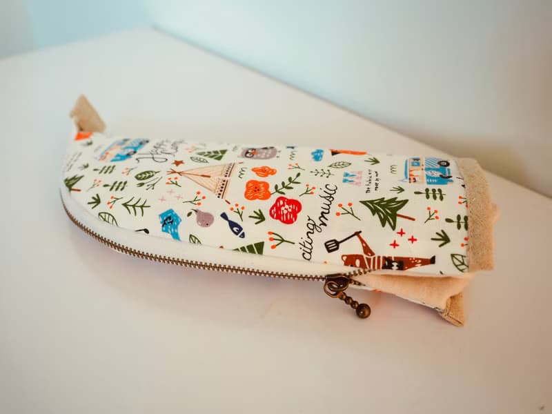 手作森林野餐圖案直立式筆袋 眼鏡袋 餐具袋 化妝袋