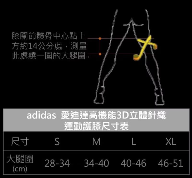 【台灣製】adidas WUCHTP3高機能3D立體針織加強型彈性運動護膝套
