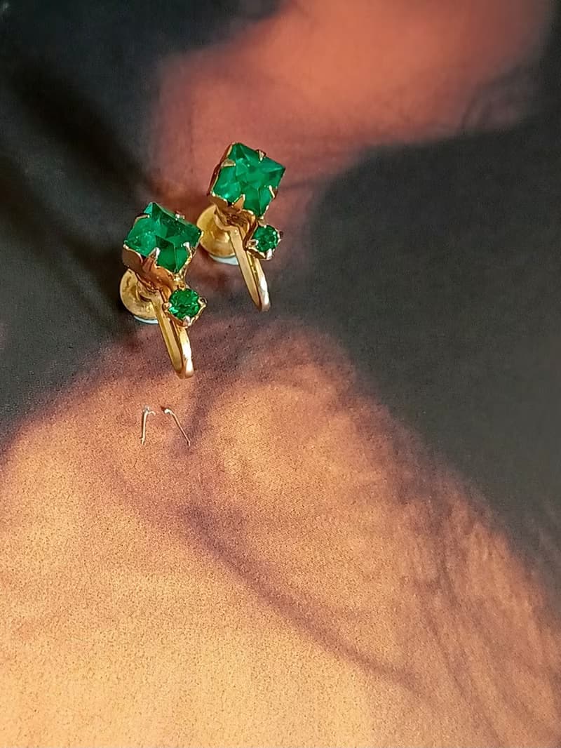 vintage jewelry  古典氣質綠萊茵 夾式耳環