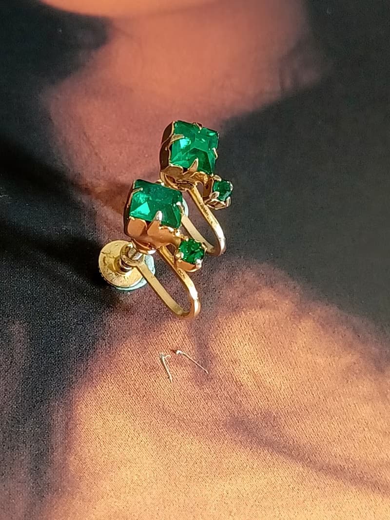 vintage jewelry  古典氣質綠萊茵 夾式耳環
