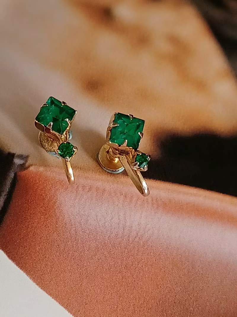 vintage jewelry  古典氣質綠萊茵 夾式耳環