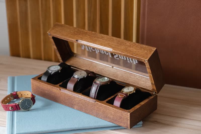 Wood watch box for man woman Engraved watch storage organizer Handcrafted box