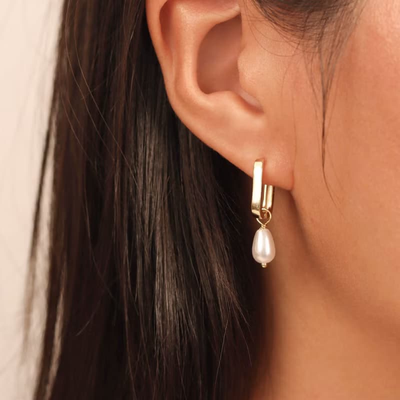 新年新款法式珍珠耳環耳扣 s925銀水滴珍珠幾何耳環 新年禮物