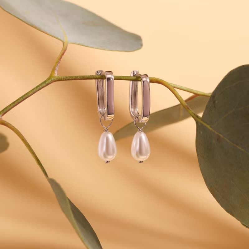 新年新款法式珍珠耳環耳扣 s925銀水滴珍珠幾何耳環 新年禮物