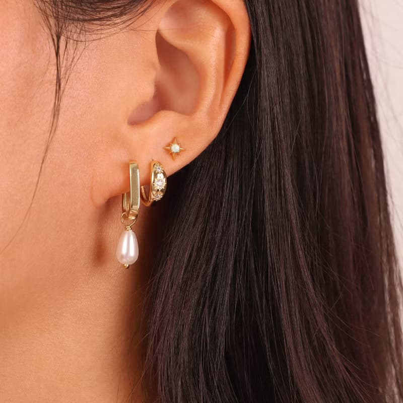 新年新款法式珍珠耳環耳扣 s925銀水滴珍珠幾何耳環 新年禮物