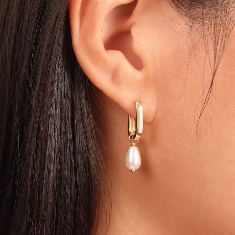 新年新款法式珍珠耳環耳扣 s925銀水滴珍珠幾何耳環 新年禮物