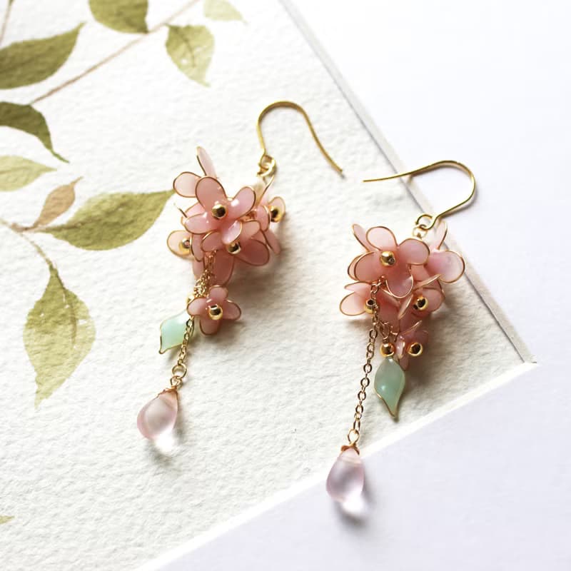 夏日粉色系小花朵 手工樹脂 耳環/耳夾